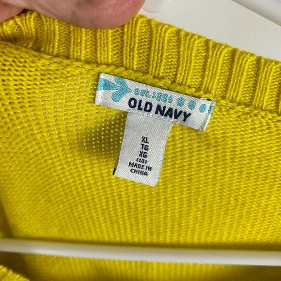 Old Navy 2013 Owl Sweater Animal Print XL Yellow Cotton - Picture 4 of 5